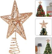 Christmas Tree Top Star Iron Rose Gold Star Christmas Tree Topper Glitter Star Decoration Ornamen...