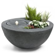 Outdoor Garden Dual Bowl Planter and Water Fountain with LED Light Grey (Ex-Display)