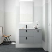 Brand New Boxed UNIIQ Sketch 900 x 450mm Wall Hung Vanity Unit with Basin Matt Grey RRP £649.99