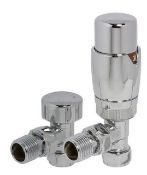 Brand New Boxed Bathstore Chrome Angled Thermostatic Radiator Valve & Lockshield Set RRP £42