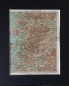 Loch Eil & Loch Maree Scotland Coloured Mounted Antique Map.