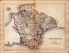 Devonshire Victorian Coloured Railway Map of Drawn & Engraved by John Emslie.