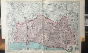 Bacons Rare Vintage London Suburbs Coloured Map Plan of Central London .