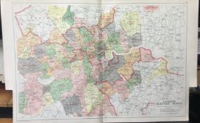 Bacons Rare Vintage London Suburbs London Districts Electric Supply Map.