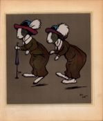 Cecil Aldin Merry Party Rare Antique Book Plate “Ladies Bunnies & Their Hats”.