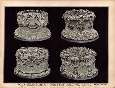 1-Tier Wedding Cake 4 Examples Antique Chromolithograph Victorian Print