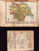 Yorkshire Engraved Hand Coloured George IV Antique Map & Text.