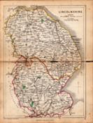 Antique Railway Map of Lincolnshire Drawn & Engraved by John Emslie.