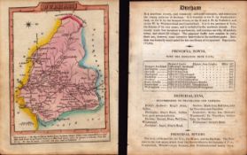 Durham Engraved Hand Coloured George IV. Antique Map & Text.