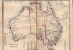 Australia Antique Coloured Detailed Victorian c1850 Map.