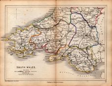 Antique Railway Map of South Wales Drawn & Engraved by John Emslie.