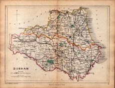 Antique Railway Map of Durham Drawn & Engraved by John Emslie.
