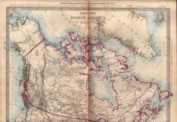 British North America Antique Coloured Detailed Victorian c1850 Map.
