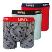 1 x Levi's 200CA Boxer Briefs 3 Pack Palmtree Print Red/Blue Size Small Original Box