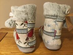 Dunlop “Robin” Cosy Fur Lined Slipper Boots With Pom Pom, Size S (3/4) - New