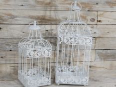 2 x White Decorative Matching Hanging Birdcages. 2 Sizes. 40cm x 16cm & 31cm x 13cm. RRP £34