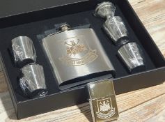 West Ham 6oz Hip Flask Set. Silver Hip Flask With Shot Glasses and Funnel. RRP £24
