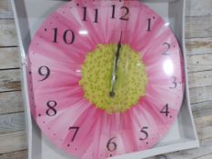 Giant 60cm Wooden Printed Clock - Pink Flower Clock Face Design RRP £30
