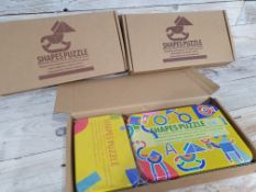 3 x Children's Wooden Shapes Puzzle. In Two Metal Tins. 35 Wooden Pieces & Puzzle Cards. RRP £21