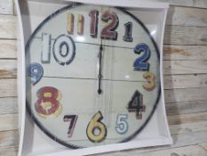 New Large 60cm Wooden Printed Clock - Different Sized Numbers Design. RRP £30