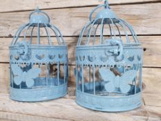 2 x Light Blue Birdcages With Butterfly Decoration. 18cm x 12cm. Beautiful Decoration. RRP £22