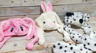3 x Children's Animal Character Hats. White Rabbit, Pink Rabbit & Dalmatian Dog Style Hat. RRP £...
