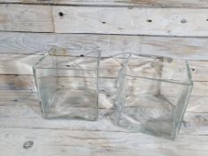 2 x Heavyweight Decorative Square Glass Vases. 15X15X15cm. RRP £28