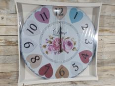 Giant 60cm Wooden Printed Clock - Heart Numbers Design RRP £30