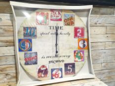 Printed Wooden Clock 60cm Across. 'Time Spent With Family'. RRP £30