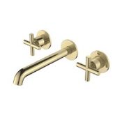 Manufacturer Code BE55004CG. Aquaflow 3 Tap Hole Wall Mounted Basin Mixer Brushed Brass