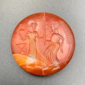 Wonderful Near Eastern Antique Carnelian Agate Hand Carved Bead Pendant