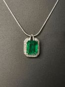 Beautiful 3.04 CT Natural Emerald Pendant With Diamonds & Platinum 950