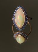Beautiful Natural Opal Ring With Natural Blue Sapphire And 18k Gold