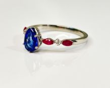 Beautiful 1.06 CT Unheated Burma Blue Sapphire ,Ruby Diamonds & Platinum