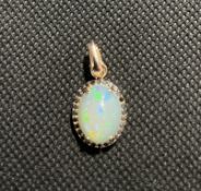 Beautiful Natural 3.60 Opal Pendant Black Diamonds & 18k Rose Gold