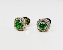 Beautiful Natural Emerald Halo Set Stud Earrings With Diamonds In Platinum 950