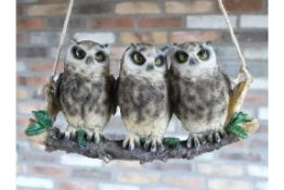 Three Owls on a Branch Swinging Ornament