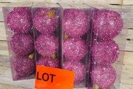 24 X Purple Tinsel Effect, 6cm Baubles