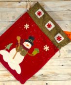 3D Fabric Snowman Gift Sack With Drawstring. 45cm X 35cm