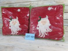 2 X Luxury 3D Christmas Cushions In Red With Santas RRP £29.98