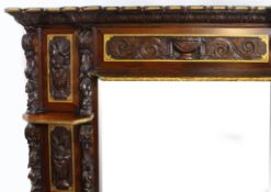 Impressive Mid 19th c. Carved Oak Overmantle Mirror