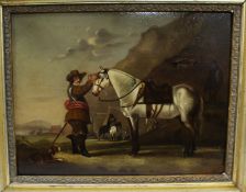 Antique English Civil War Painting Oil on Board