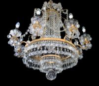 Designer Profusely Dressed Crystal Gilt Metal Chandelier