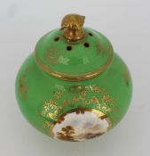 Coalport Green Ground Hand Painted Vase & Cover c.1900
