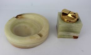 Vintage Onyx Ash Tray & Table Lighter