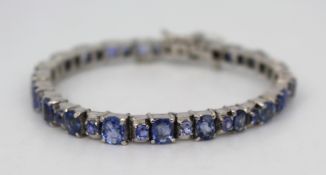 Antique Russian Sapphire Engraved Silver Bracelet