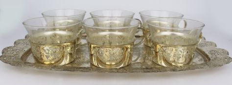 Silver Plated & Glass Tray & Cup Set