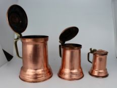 Set of 3 Graduated Antique Copper & Brass Tankards