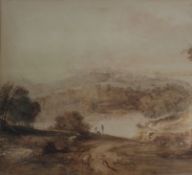 Sepia Landscape Watercolour by Henry Fielding (English, 1781-1851)