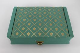 Vintage Turquoise & Gilt Fleur de Lys Jewellery Box
